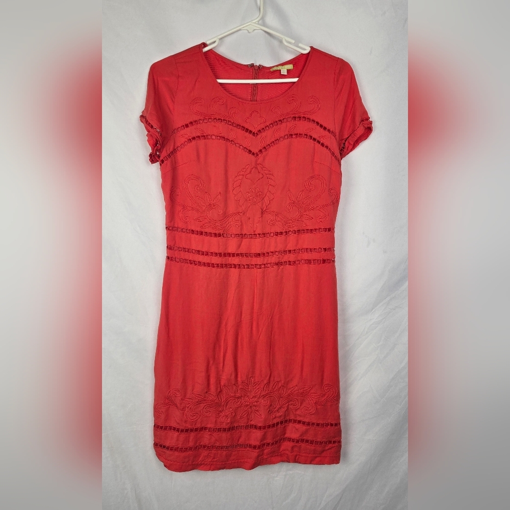 Gianni Bini Orange Embroidered Minimalist Cap Sleeve Mini Dress sz S